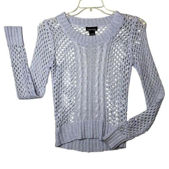 Sweater Project Sweater Womens Medium Blue Open Knit Cable Crewneck Metallic - Picture 10 of 12